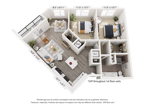 Floor plan for 2 beds, 1 bath, 1040 sqft